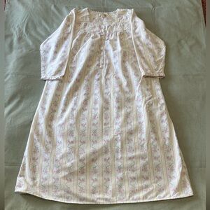 Carroll Reed | VINTAGE 100% Cotton Floral and Stripes Flannel Nightgown | Size L